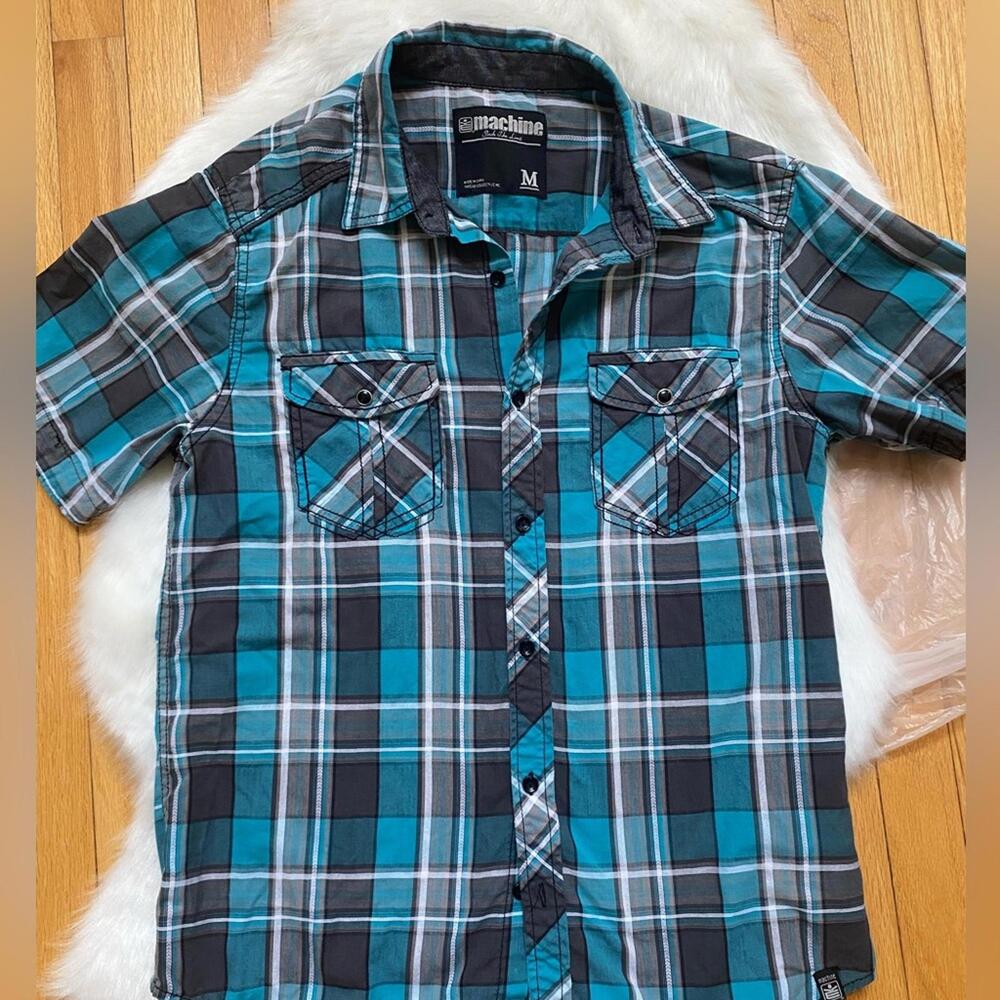 Machine Men's Medium Short Sleeve Plaid Shirt